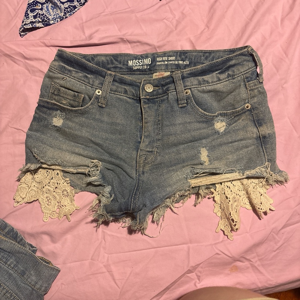 Mossimo Supply Co. Women's Blue Jean Shorts with Lace Accents